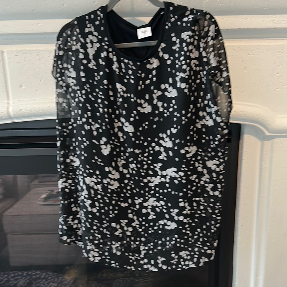CAbi Black and White Sheer Blouse